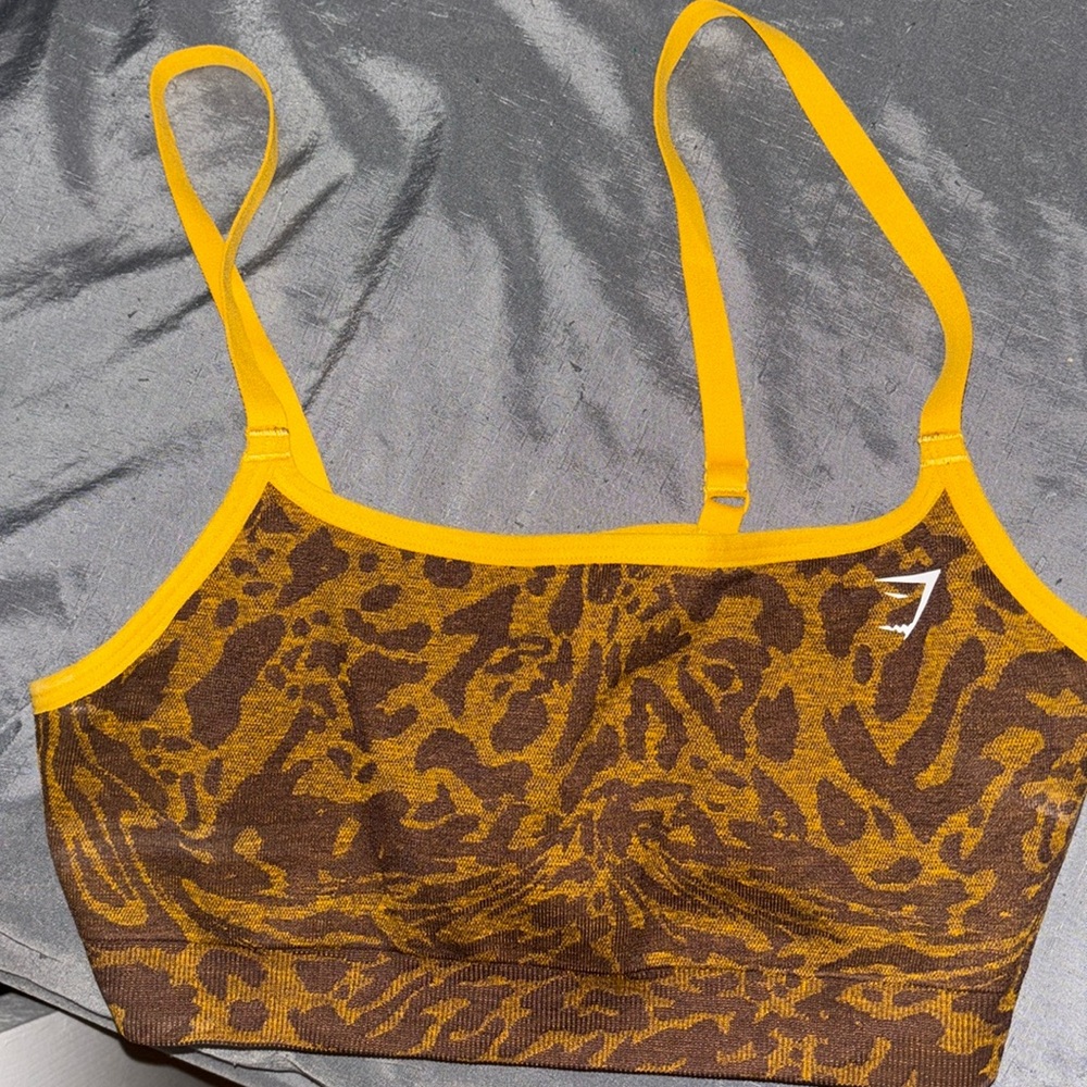 Gymshark Yellow and Brown Leopard Print Sports Bra